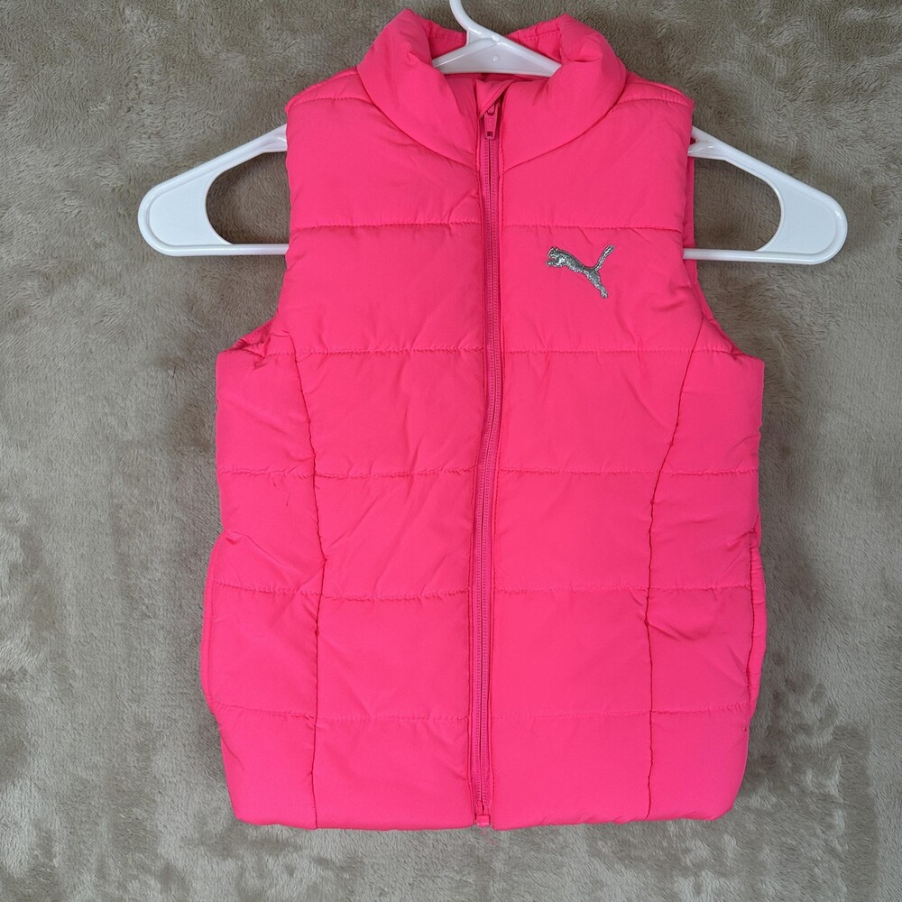 Puma Puffer Vest Girls 3-4 Years Pink Quilted Sleeveless Zip Padded Warm